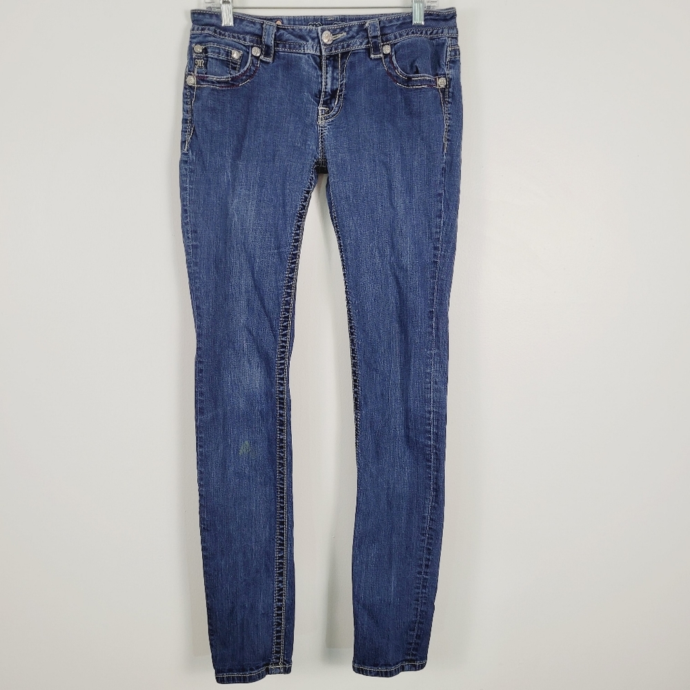 Miss Me Dark Wash Signature Skinny Embroidered Rhinestone Embellished